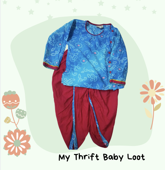 Preloved pink and blue cotton dhoti kurta with FREE gift (1-2 years)